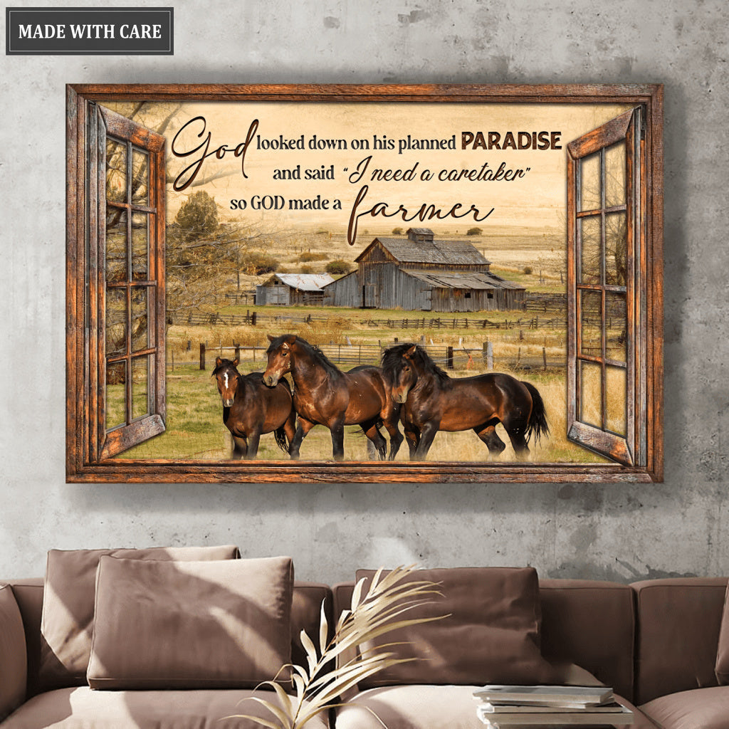 God Made A Farmer Horse And Barn Window Frame Wall Art