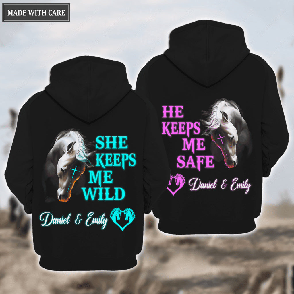 Couple Horse She Keeps Me Wild He Keep Me Safe Personalized Hoodie