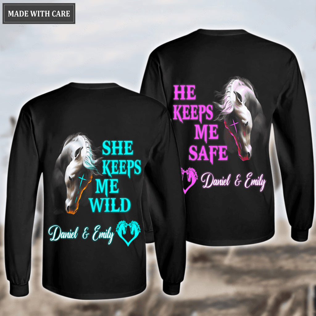 Couple Horse She Keeps Me Wild He Keep Me Safe Personalized Hoodie