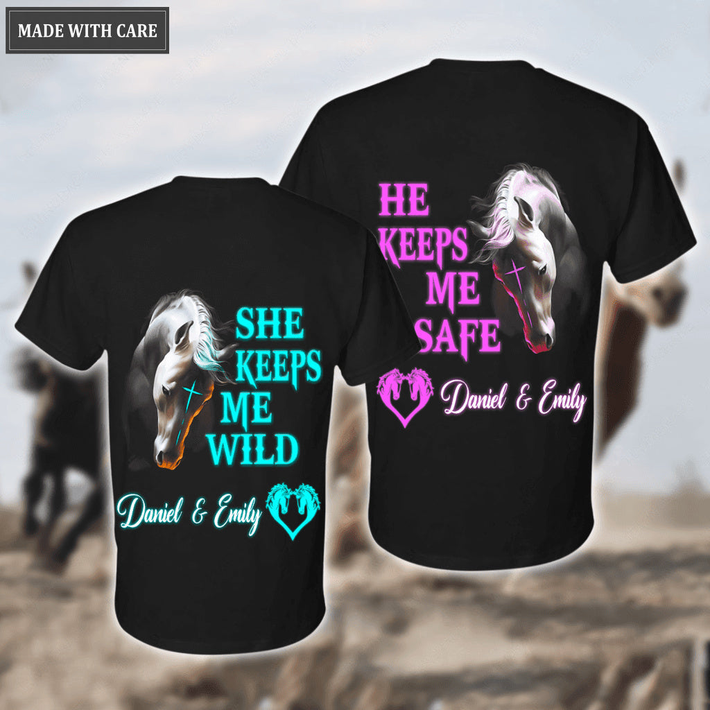 Couple Horse She Keeps Me Wild He Keep Me Safe Personalized Hoodie