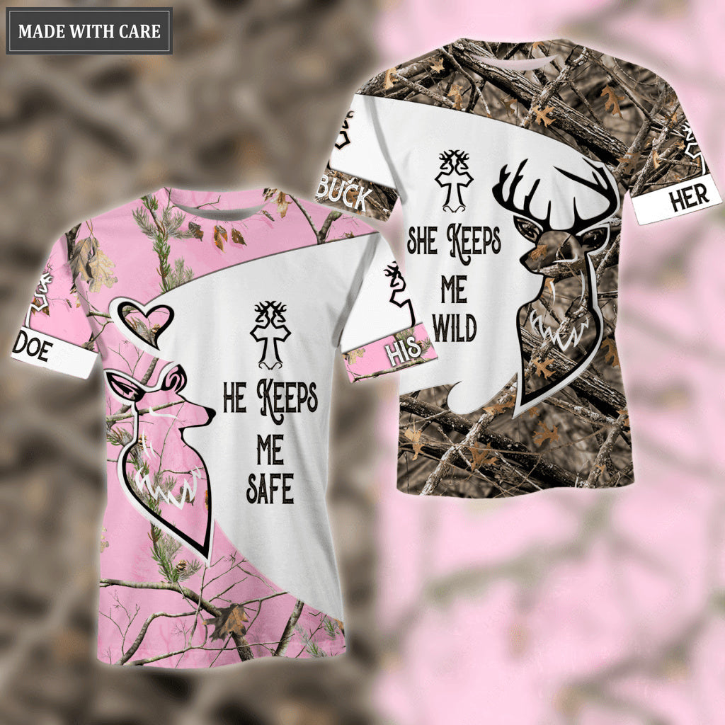 He Keeps Me Safe She Keeps Me Wild Couple Deer Hoodie