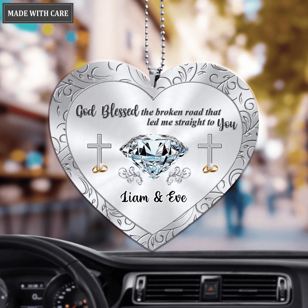 Christian Diamond Couple Rings God Blessed Personalized Ornament