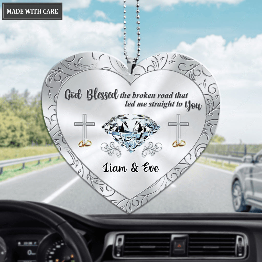 Christian Diamond Couple Rings God Blessed Personalized Ornament