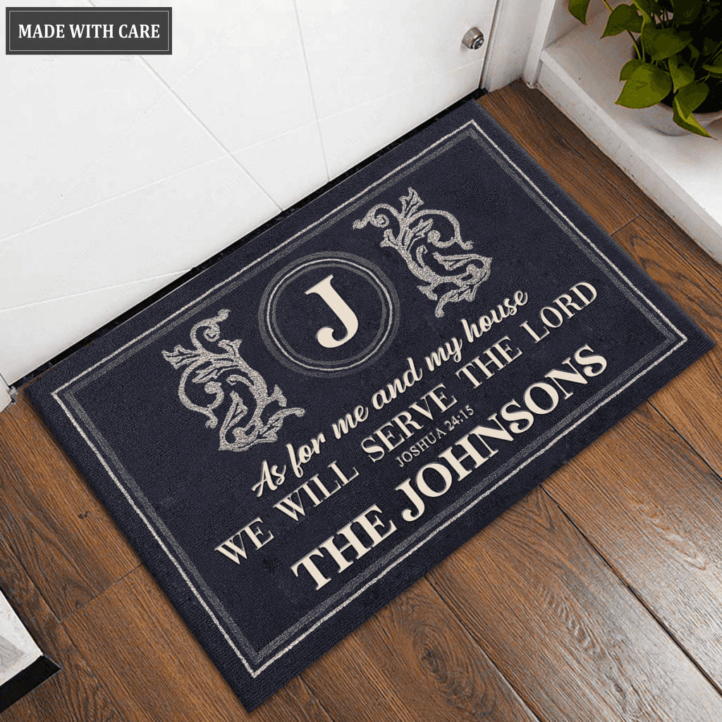 Indigo Serve The Lord Monogrammed Personalized Doormat