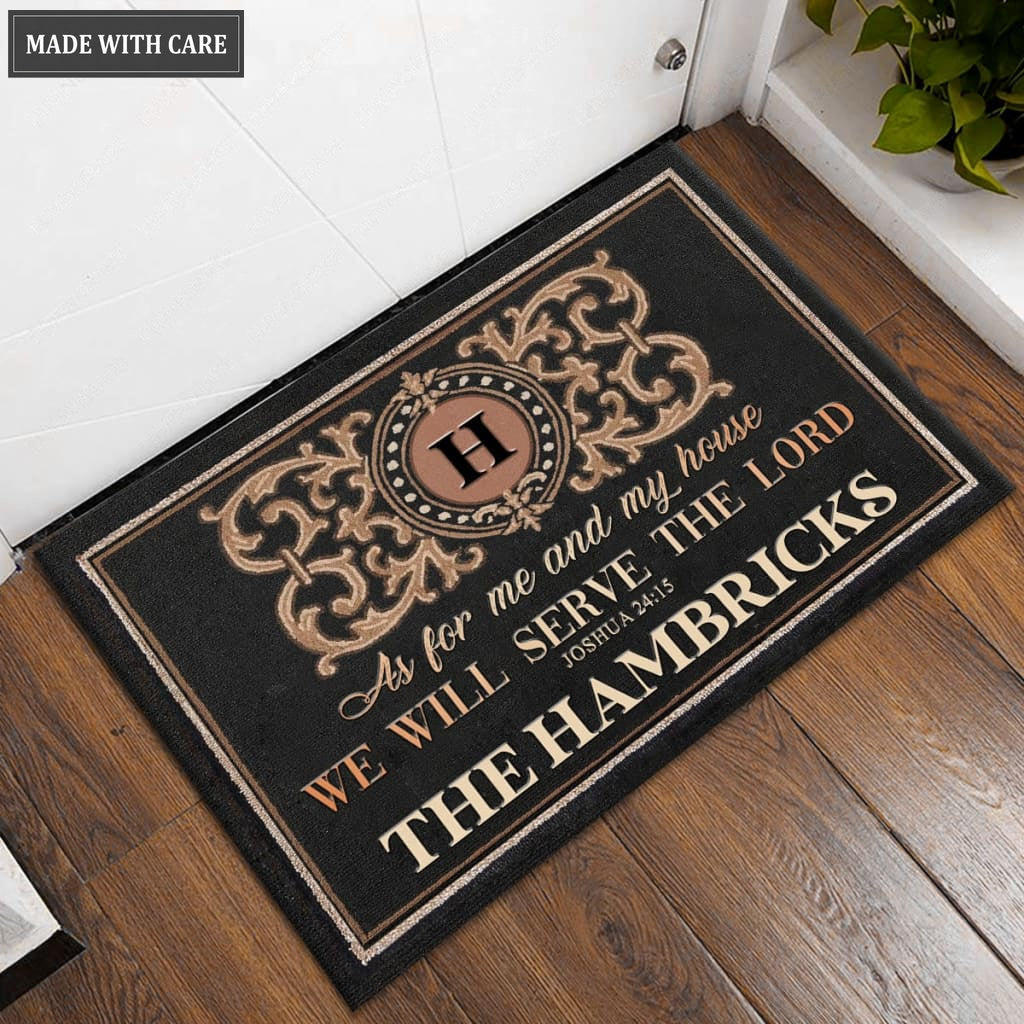 My Family Serve The Lord Monogram Personalized Doormat