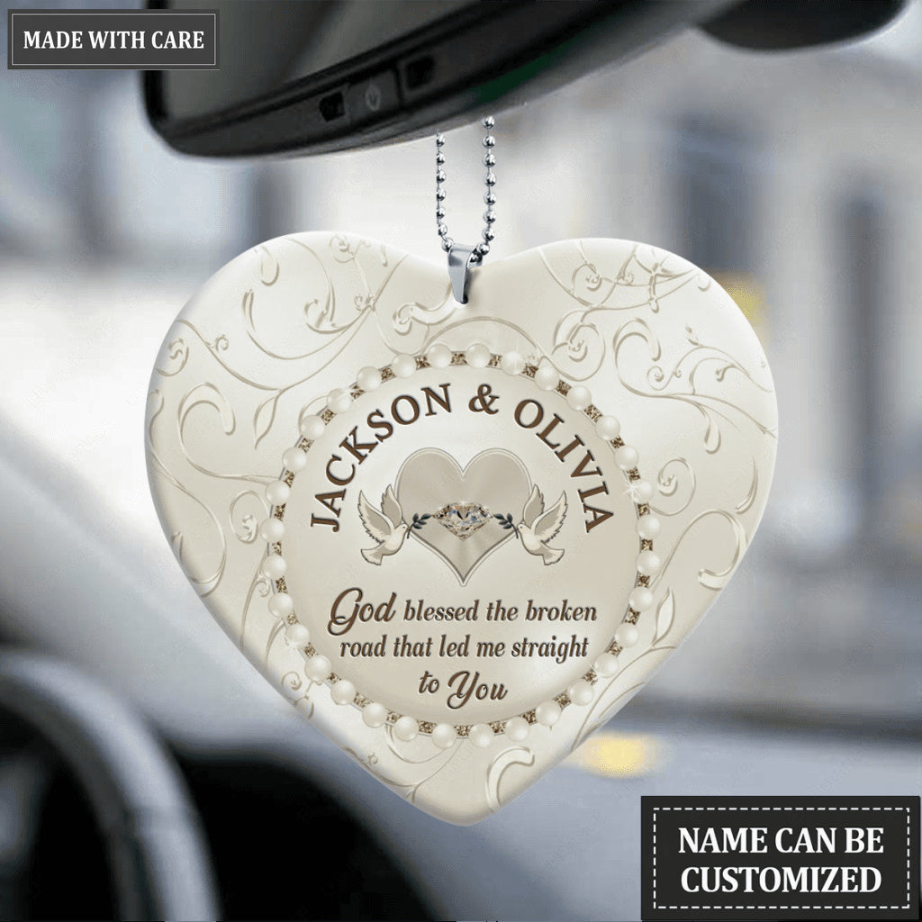 Personalized Heart Ornament Happy Anniversary God Blessed