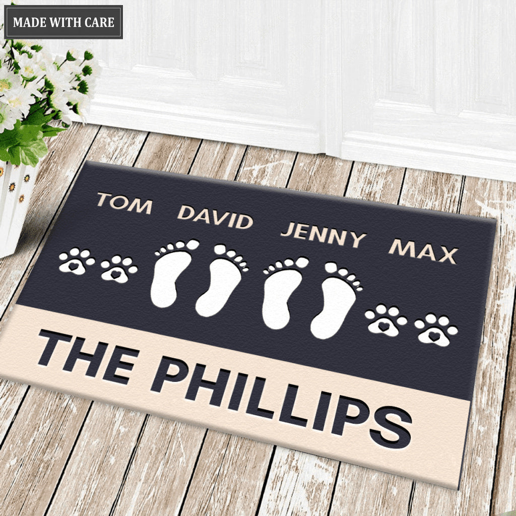 Personalized Footprint Family and Pet Name Navy Doormat