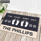 Personalized Footprint Family and Pet Name Navy Doormat