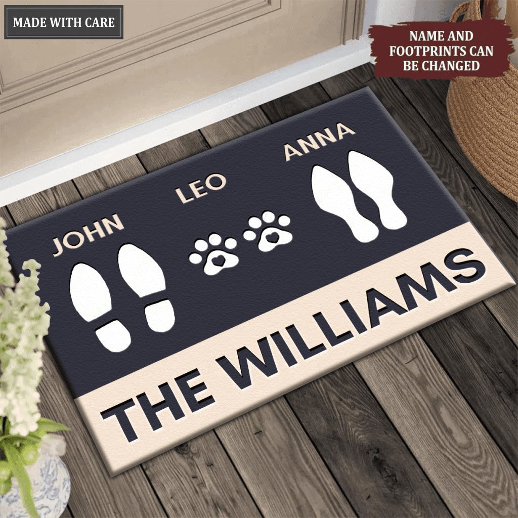 Personalized Footprint Family and Pet Name Navy Doormat