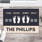 Personalized Footprint Family and Pet Name Navy Doormat