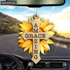 Sunflower Amazing Grace God Jesus Cross Christian Lover Wood Engraved Ornaments