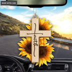 Sunflower Cross Faith Wood Engraved Ornaments