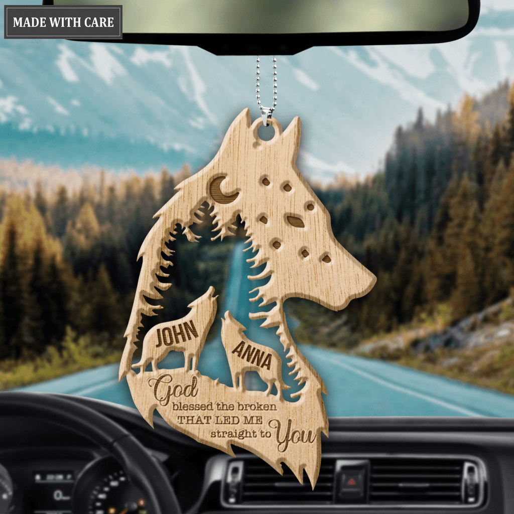 Wolf Couple Night In Forest Personalized Wood Engraved Ornaments