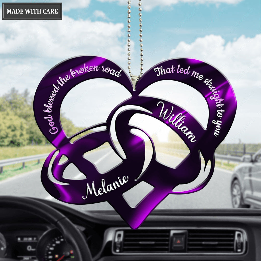 Purple Couple Rings God Blessed Personalized Ornament