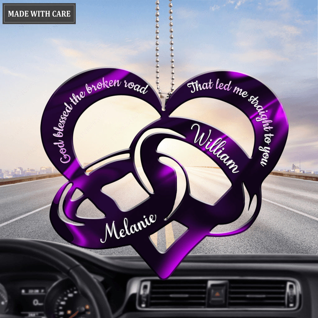 Purple Couple Rings God Blessed Personalized Ornament