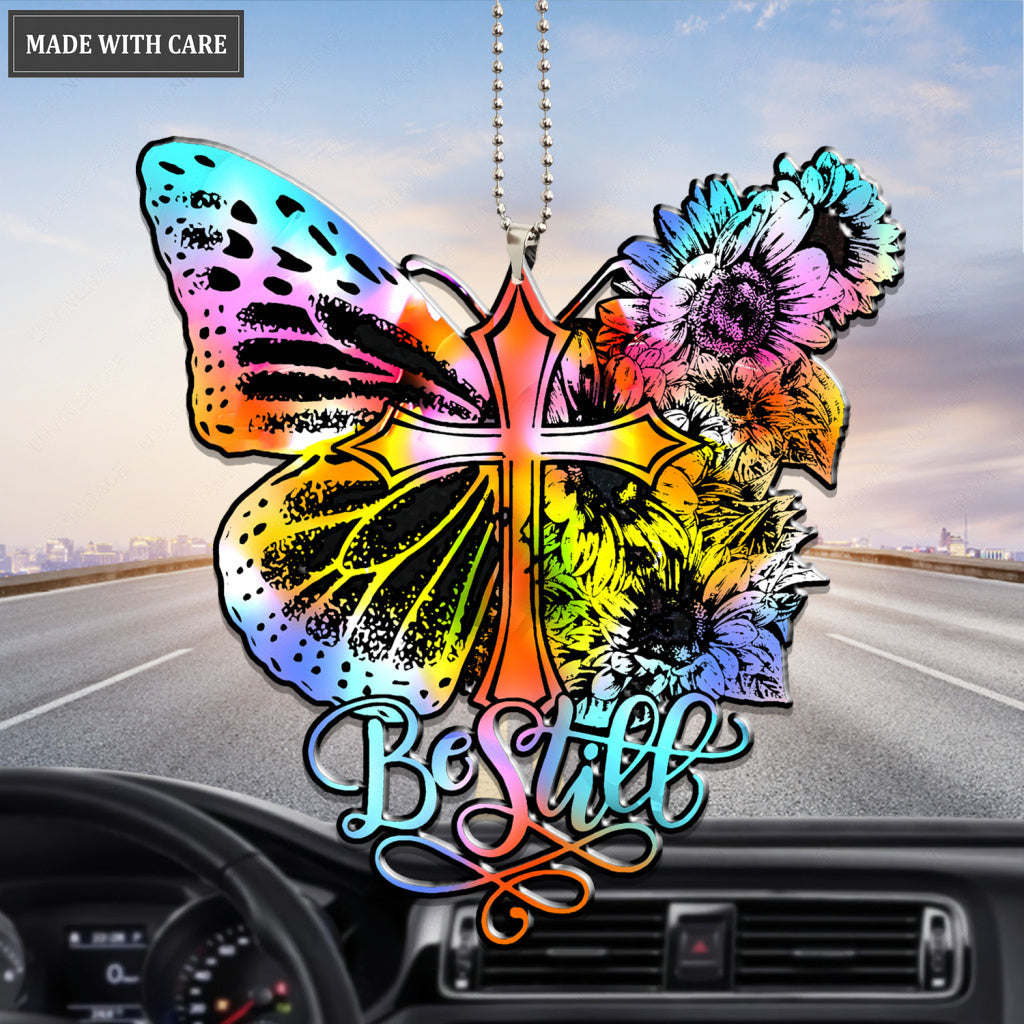 Rainbow Butterfly Be Still Ornament