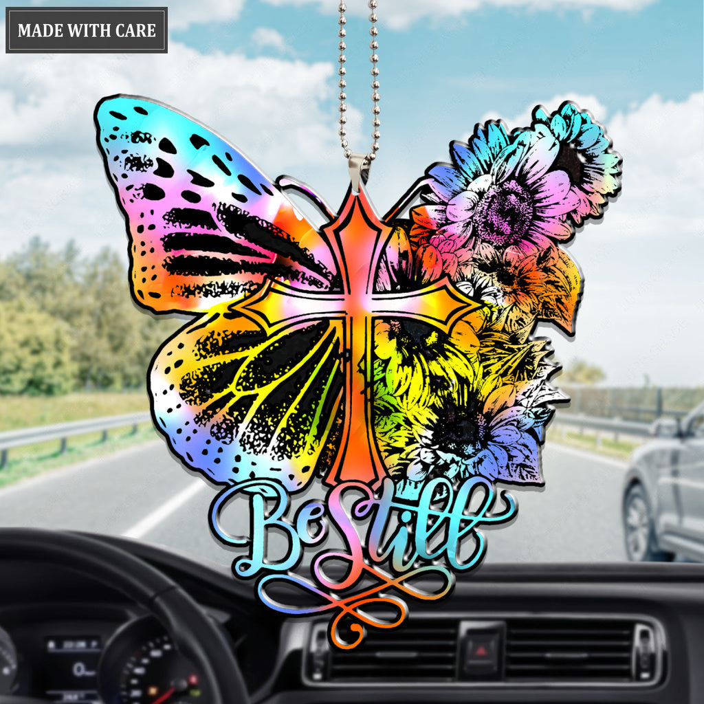 Rainbow Butterfly Be Still Ornament