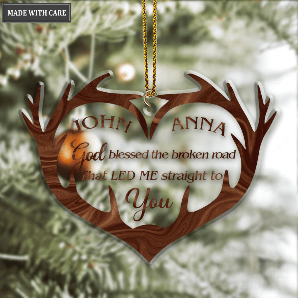 Hologram Heart Deer Antler God Blessed Personalized Shaped Transparent Ornament