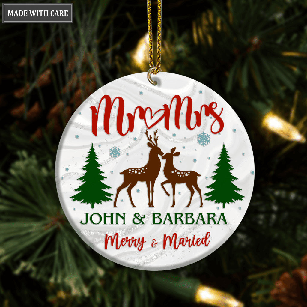 Reindeer Christmas Pine Merry And Married Personalized Ornament
