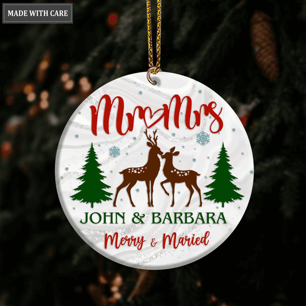 Reindeer Christmas Pine Merry And Married Personalized Ornament