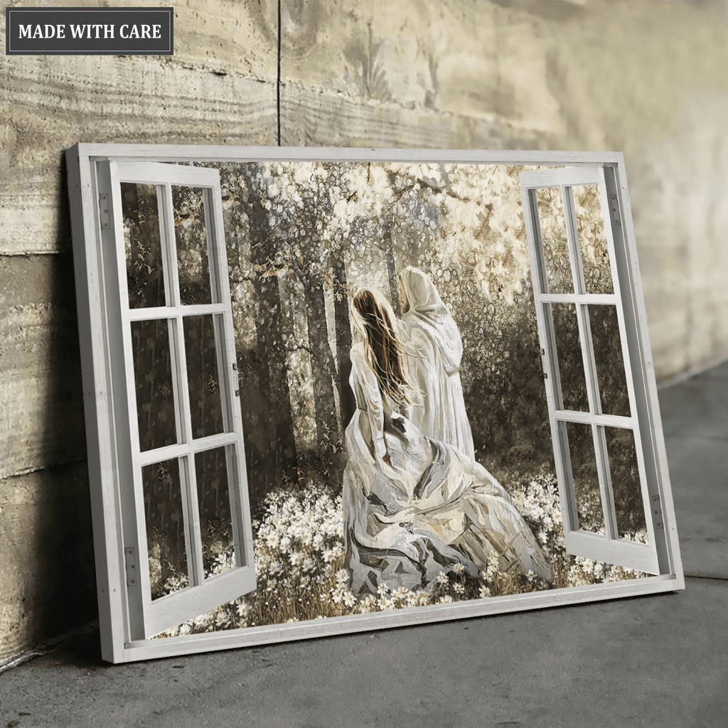 Jesus Walking In The Forest Window Frame Wall Art