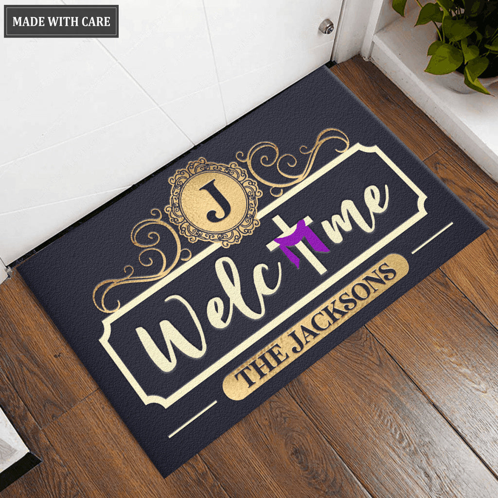 Cross Welcome Personalized Doormat