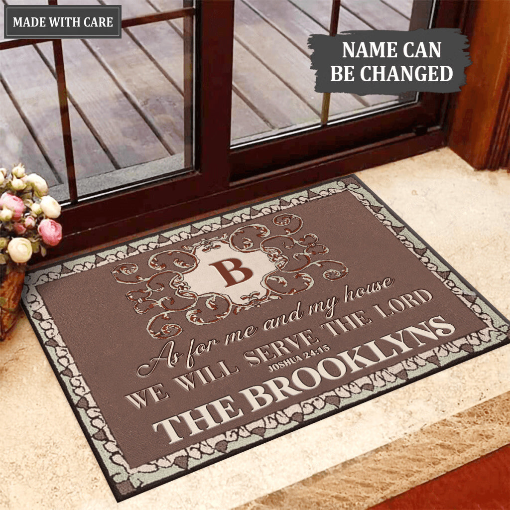 Elegant Classy Monogram Serve The Lord Personalized Doormat
