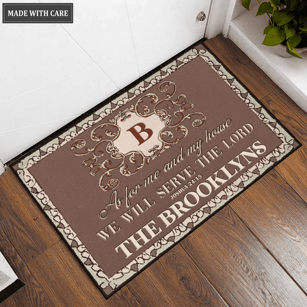 Elegant Classy Monogram Serve The Lord Personalized Doormat