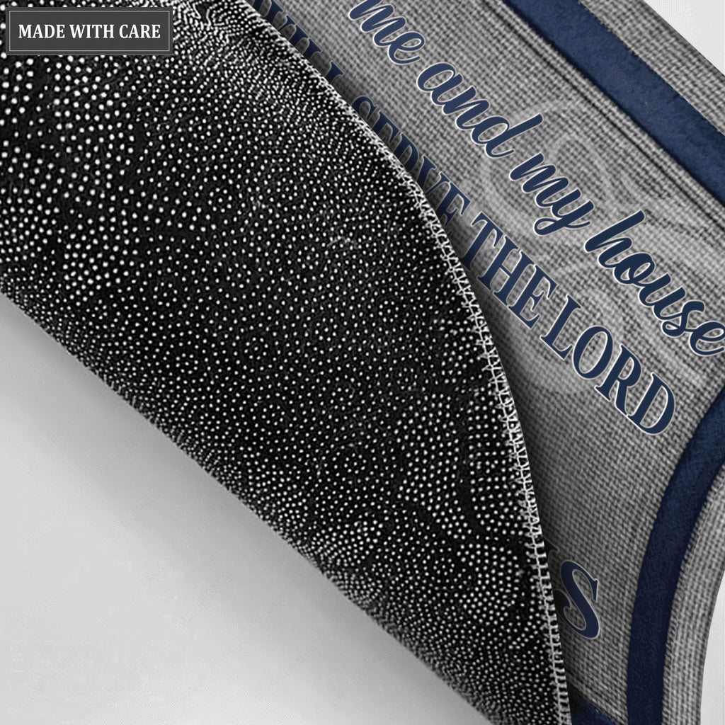 Personalized Family Name Serve The Lord Grey And Navy Doormat