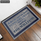 Personalized Family Name Serve The Lord Grey And Navy Doormat