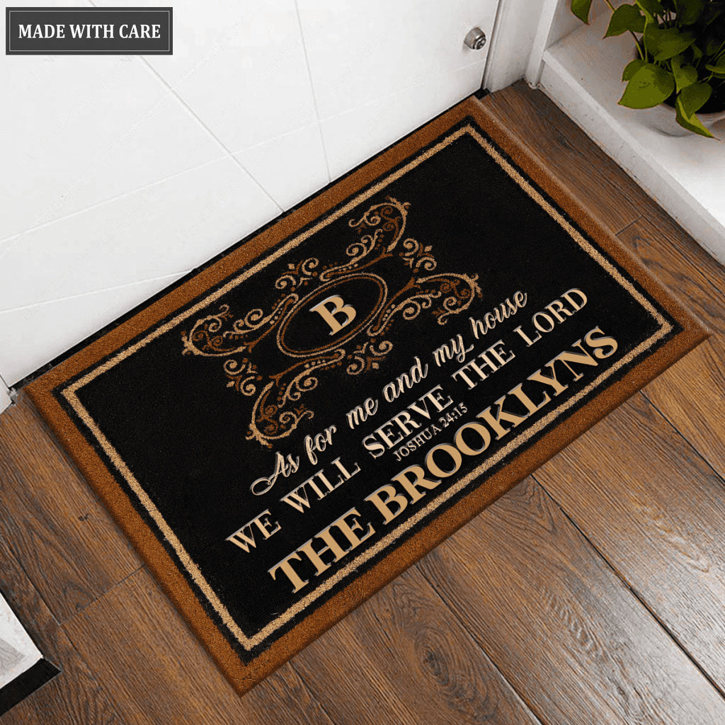 Tri-Color Monogram Initial Serve The Lord Personalized Doormat