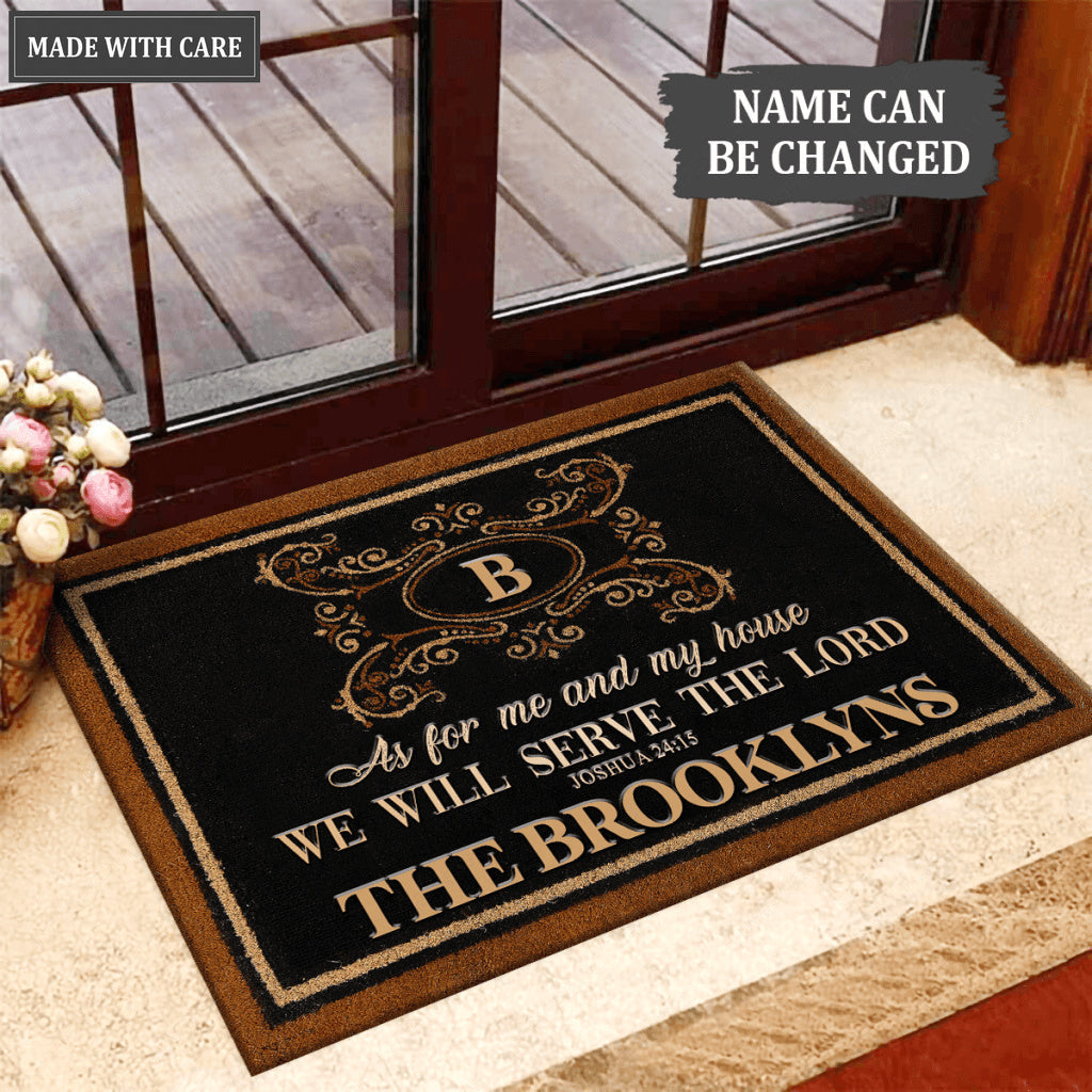 Tri-Color Monogram Initial Serve The Lord Personalized Doormat