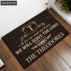 Gold Vintage Monogram Family Home Serve The Lord Personalized Doormat