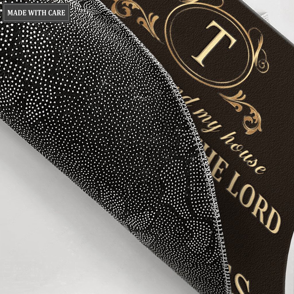 Gold Vintage Monogram Family Home Serve The Lord Personalized Doormat