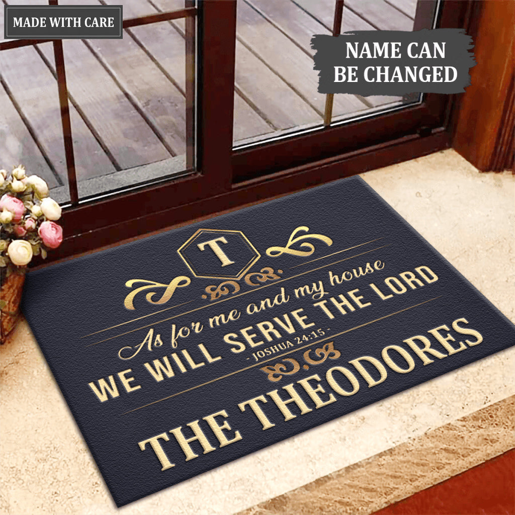 Golden Royal Monogram Serve The Lord Personalized Doormat