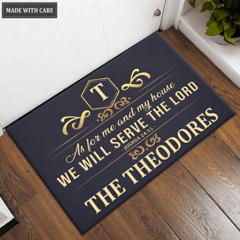 Golden Royal Monogram Serve The Lord Personalized Doormat