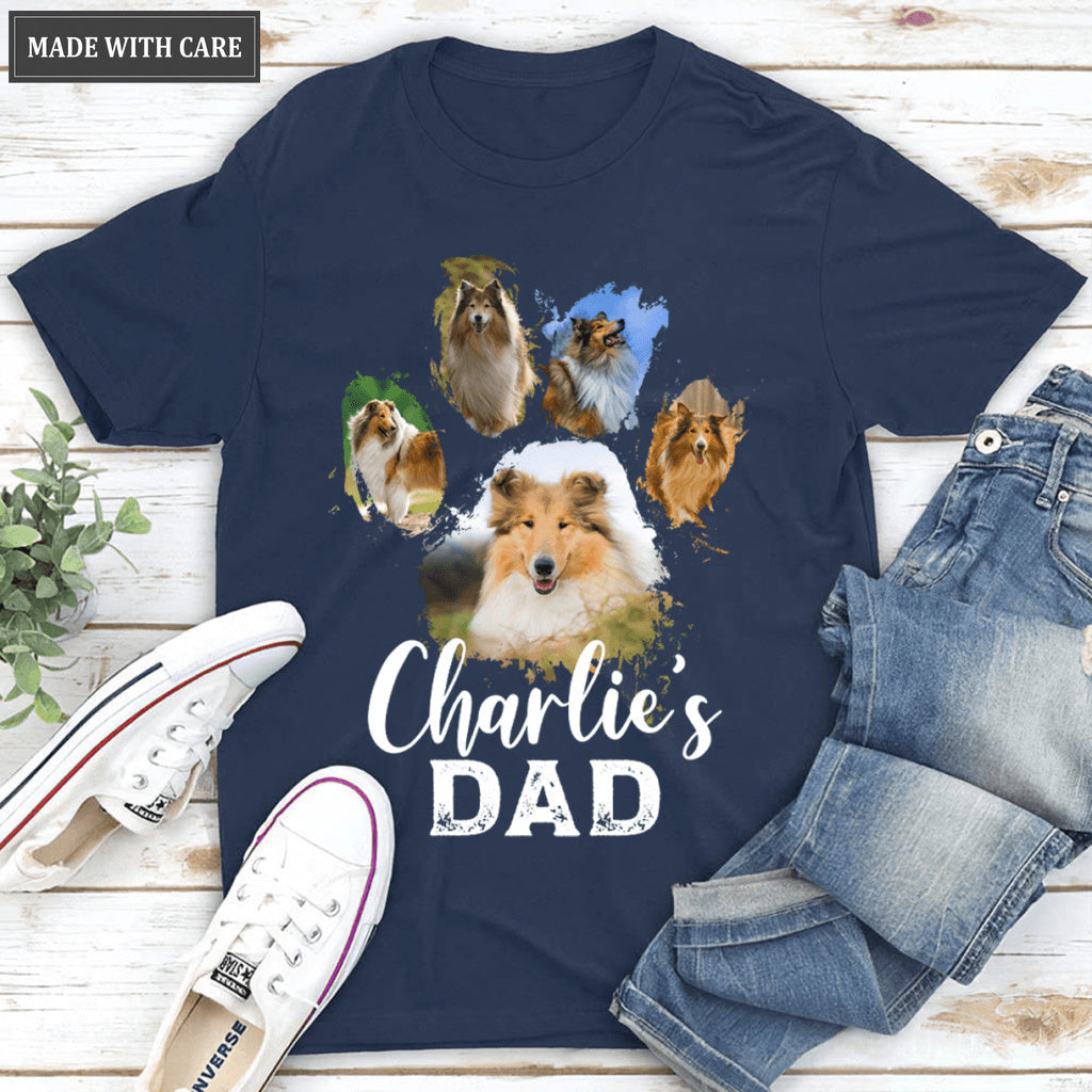 Dog/Cat Dad/Mom Personalized Dog Lover Pet Footprint Photo Collage T-Shirt