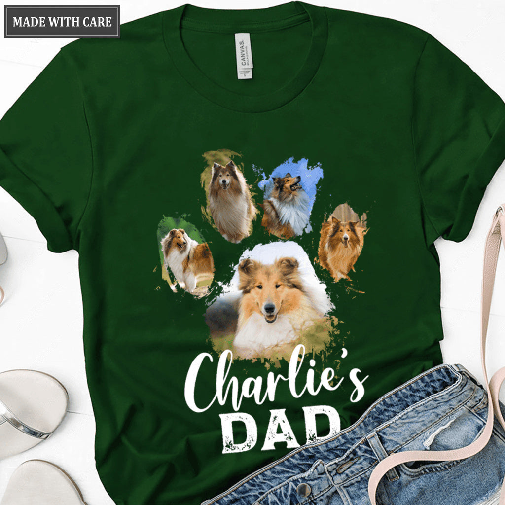 Dog/Cat Dad/Mom Personalized Dog Lover Pet Footprint Photo Collage T-Shirt