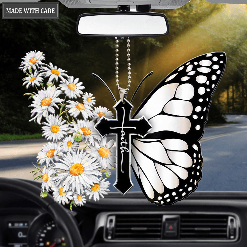 Daisy Butterfly Faith Cross Ornament
