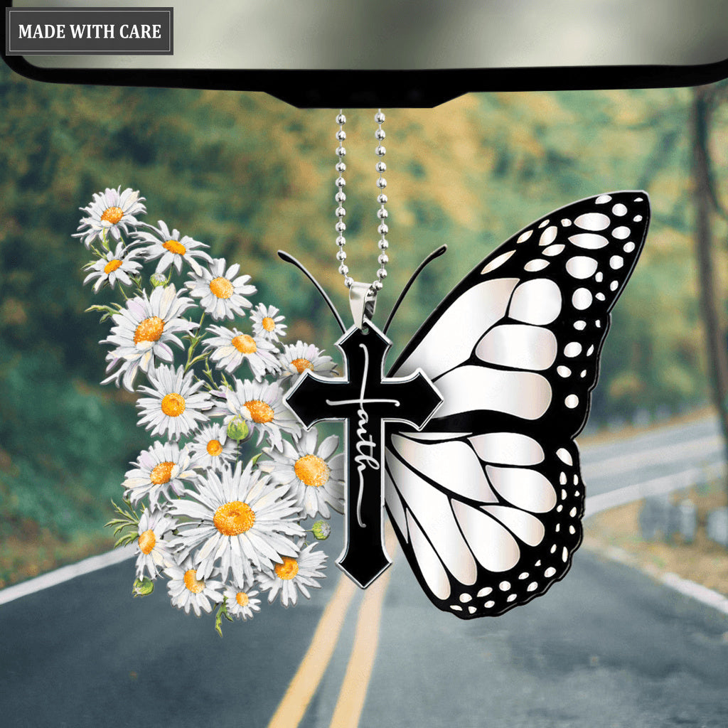Daisy Butterfly Faith Cross Ornament