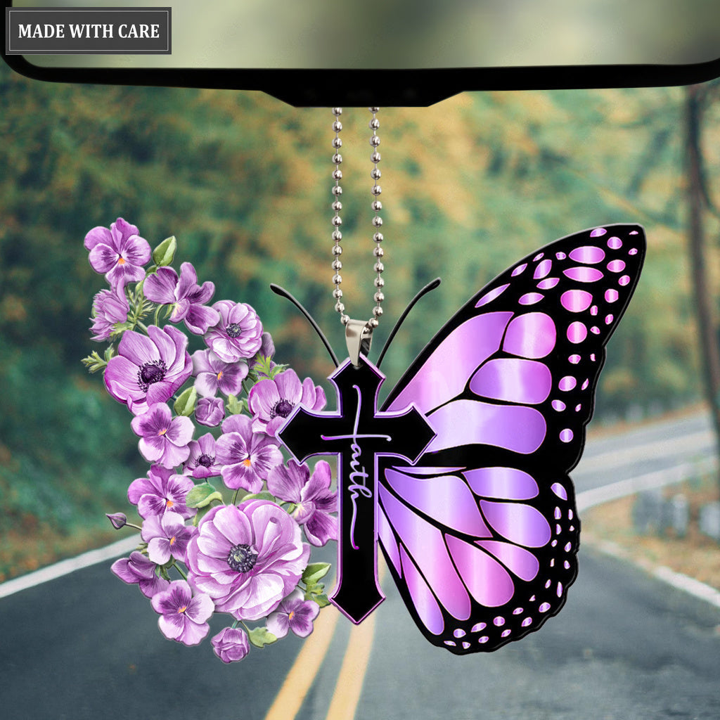 Pansies Butterfly Faith Cross Ornament