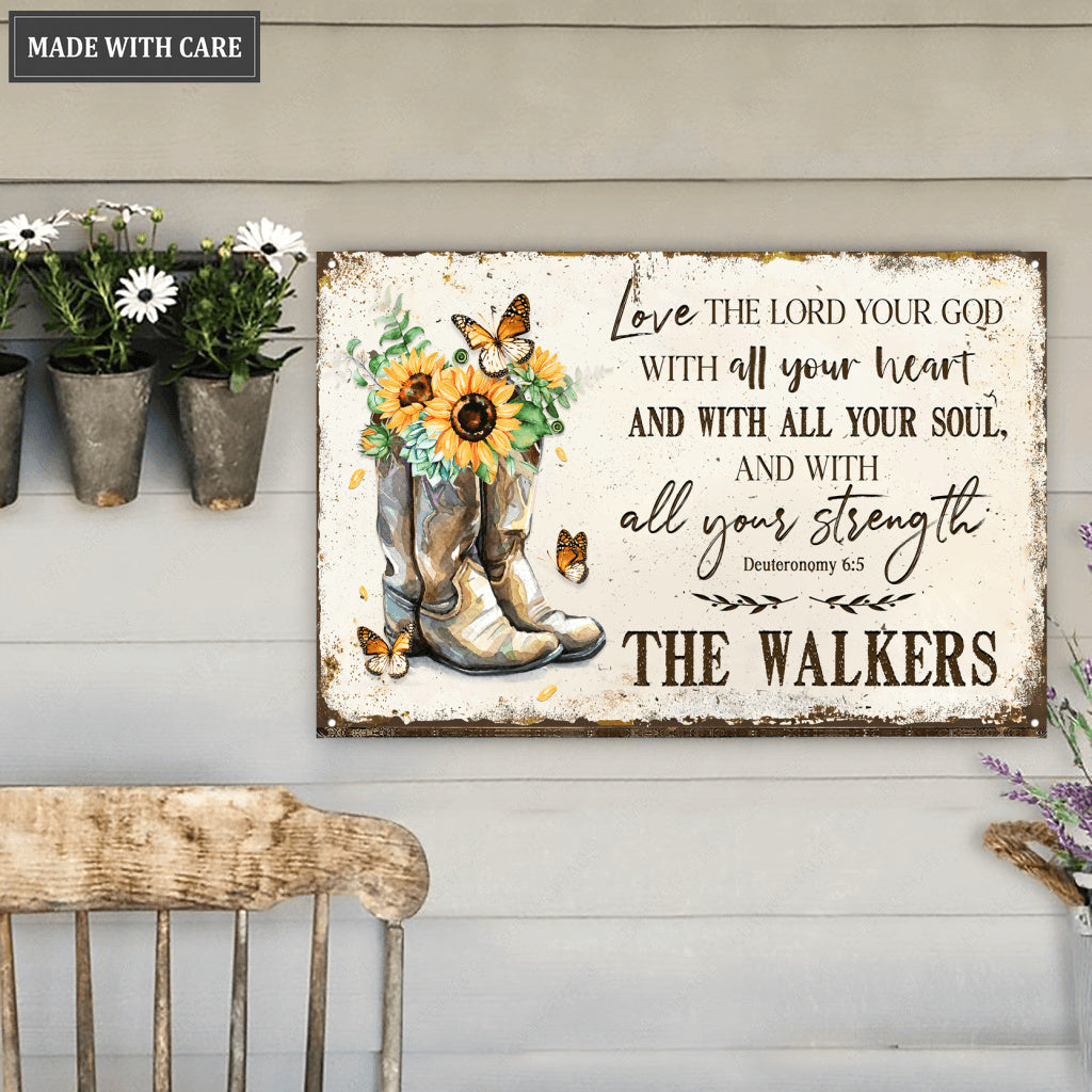Personalized Sunflower Boots The Lord Your God Metal Sign
