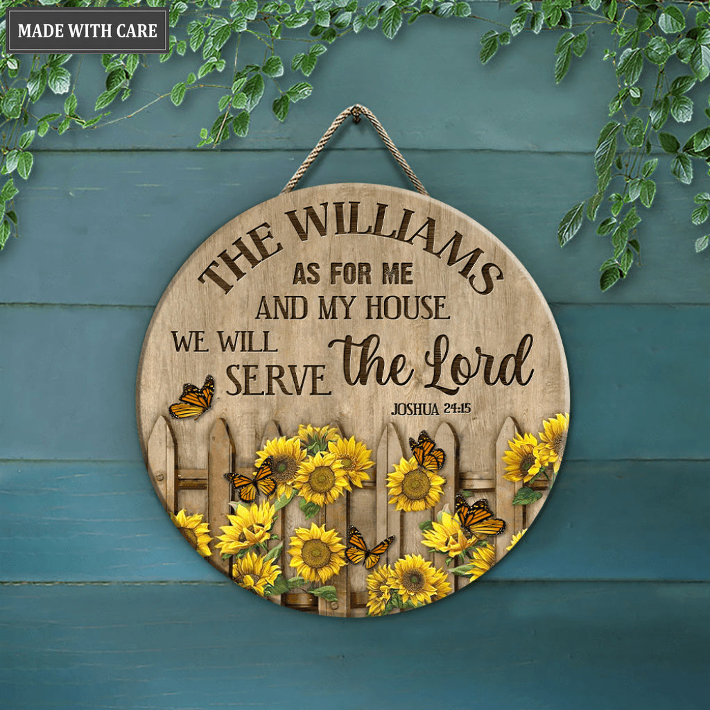 Personalized Sunflower Fence Serve The Lord Circle Sign