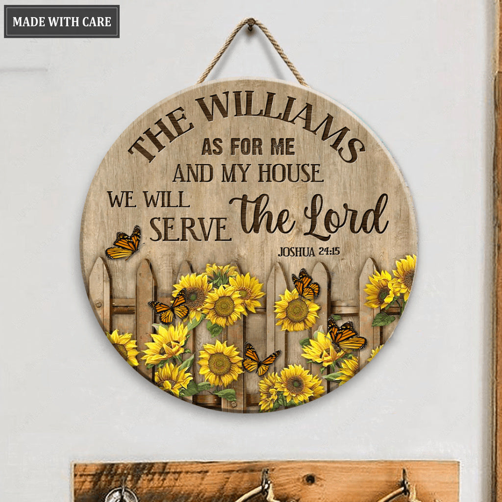 Personalized Sunflower Fence Serve The Lord Circle Sign