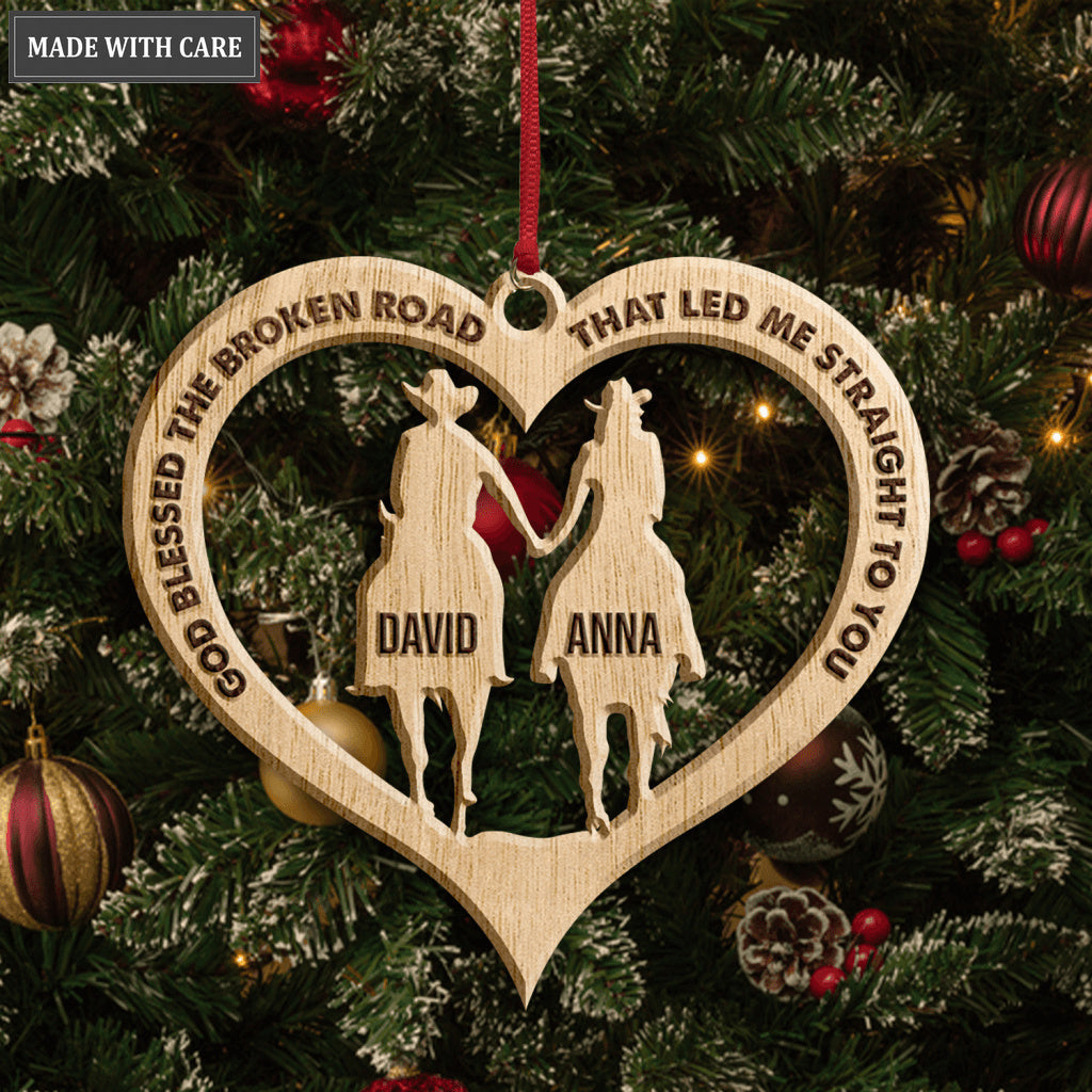 Cowboy And Cowgirl Holding Hands God Blessed Personalized Wood Engraved Ornaments