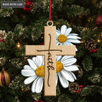 Faith Daisy Flowers Cross God Jesus Christian Lover Wood Engraved Ornaments