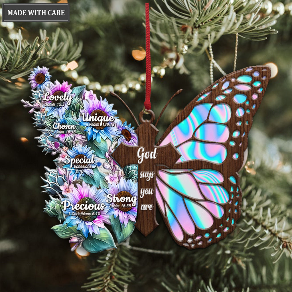 Faith Hologram Sunflower Butterfly God Jesus Cross Christian Lover Wood Engraved Ornaments