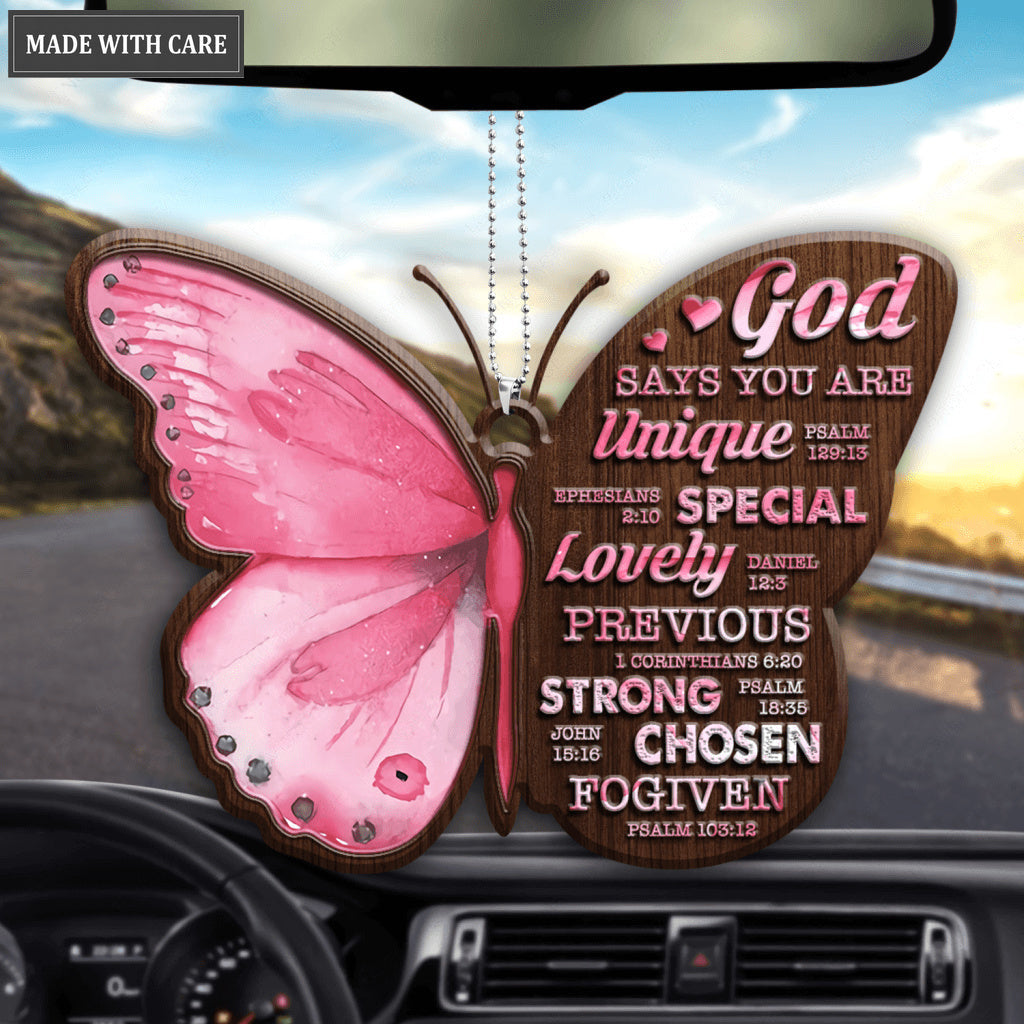 Pink Butterfly God Say You Are Wood Engraved Ornaments
