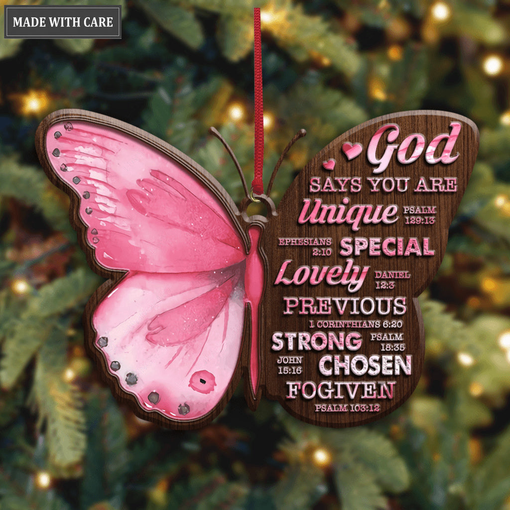 Pink Butterfly God Say You Are Wood Engraved Ornaments