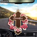 Pink Hibiscus Cross Personalized Wood Engraved Ornaments